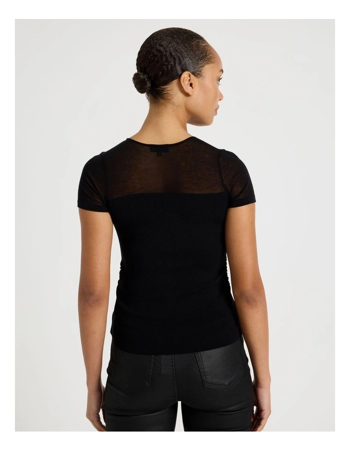 Sheer Detail Short Sleeve Knit Top in Black image 6