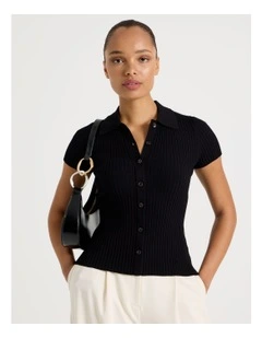 Short Sleeve Knit Polo in Black