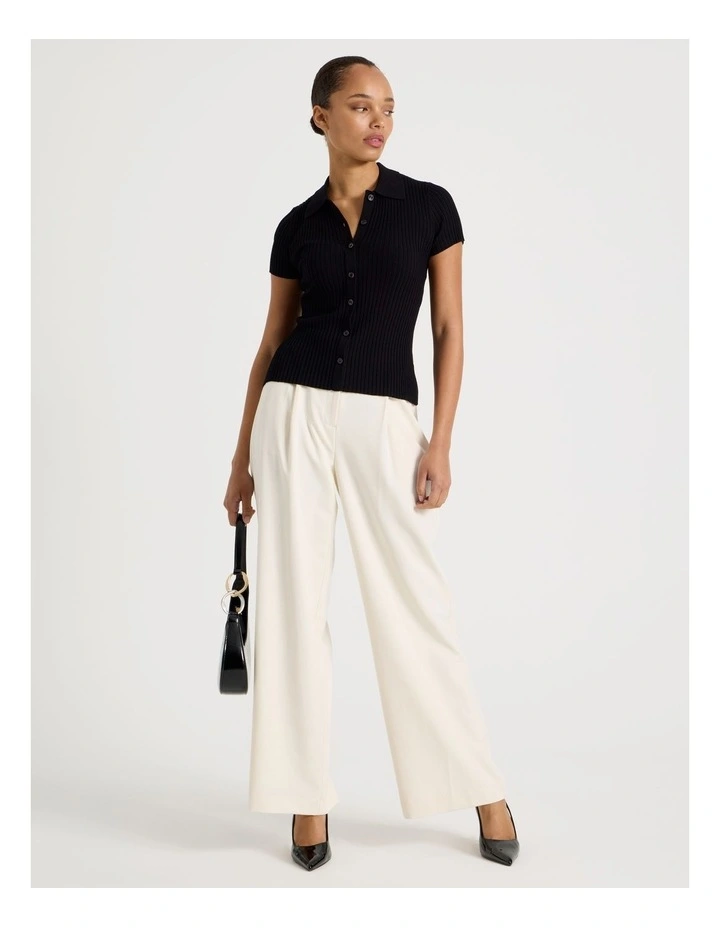 Short Sleeve Knit Polo in Black image 4