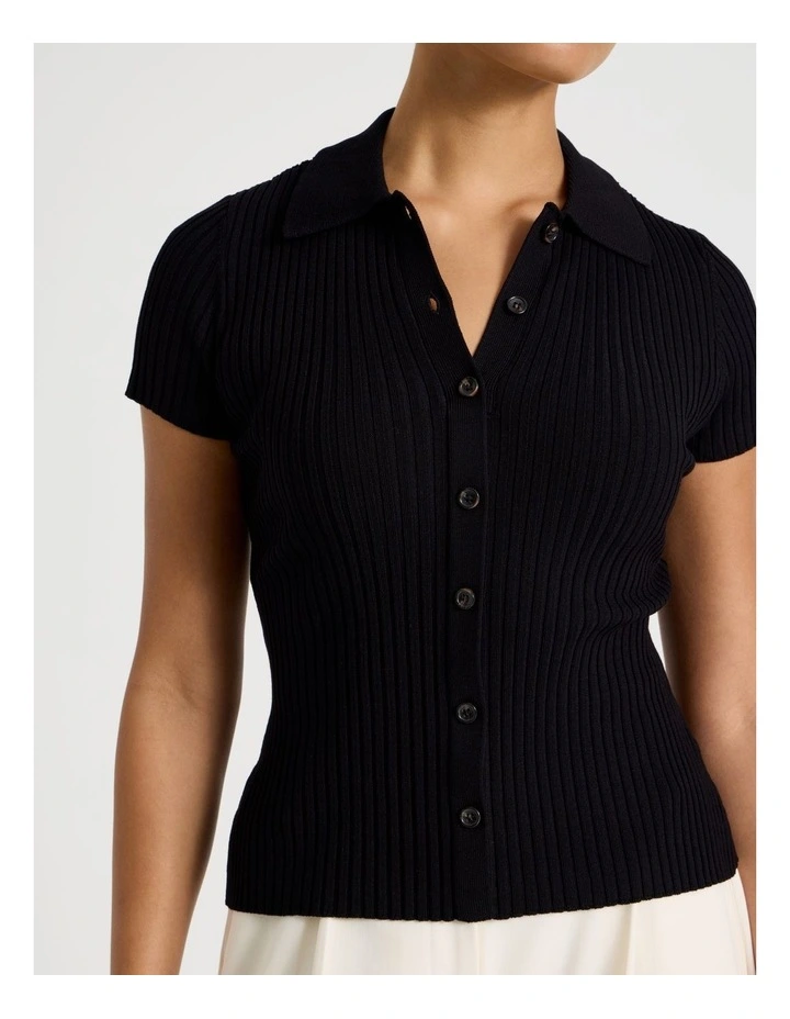 Short Sleeve Knit Polo in Black image 5