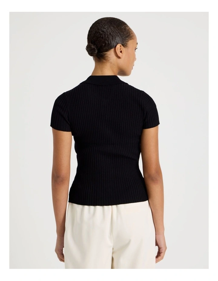Short Sleeve Knit Polo in Black image 6