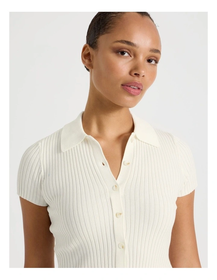 Short Sleeve Knit Polo in Ivory image 2