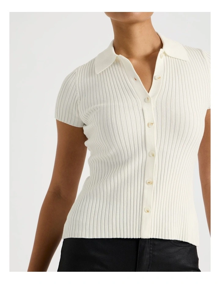 Short Sleeve Knit Polo in Ivory image 3