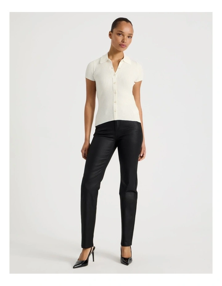 Short Sleeve Knit Polo in Ivory image 4