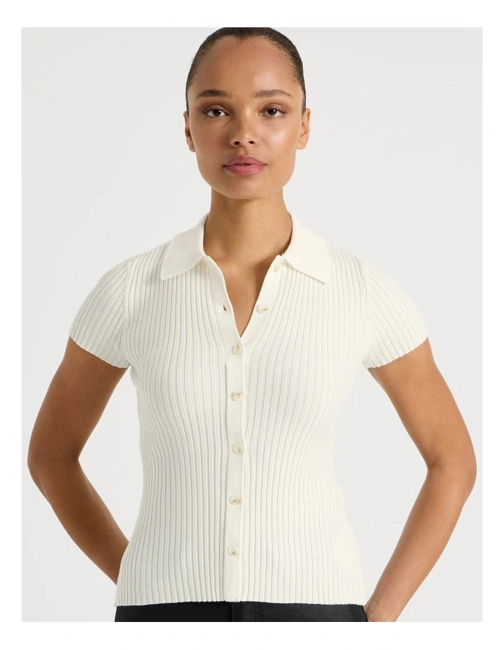 Short Sleeve Knit Polo in Ivory image 5