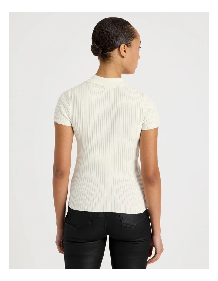 Short Sleeve Knit Polo in Ivory image 6