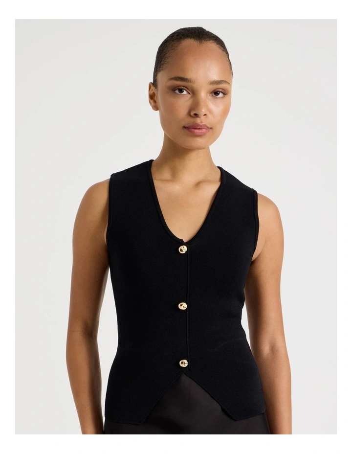 V Neck Knit Vest in Black image 1