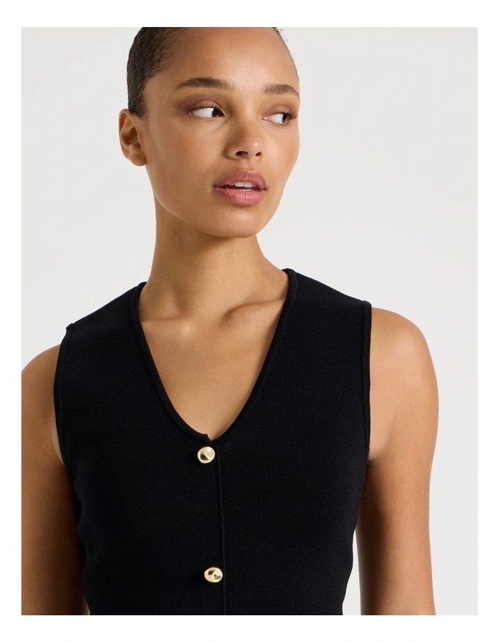 V Neck Knit Vest in Black image 3