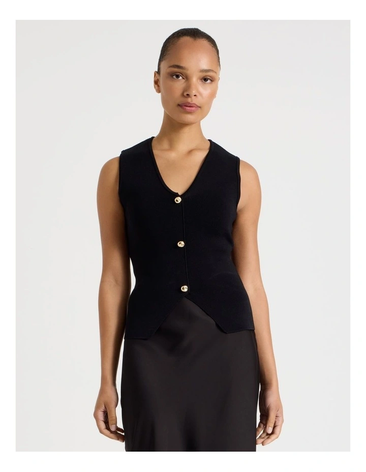 V Neck Knit Vest in Black image 4