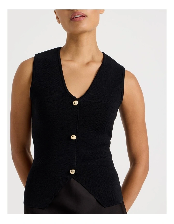 V Neck Knit Vest in Black image 5