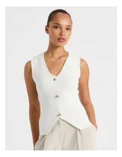 V Neck Knit Vest in Ivory