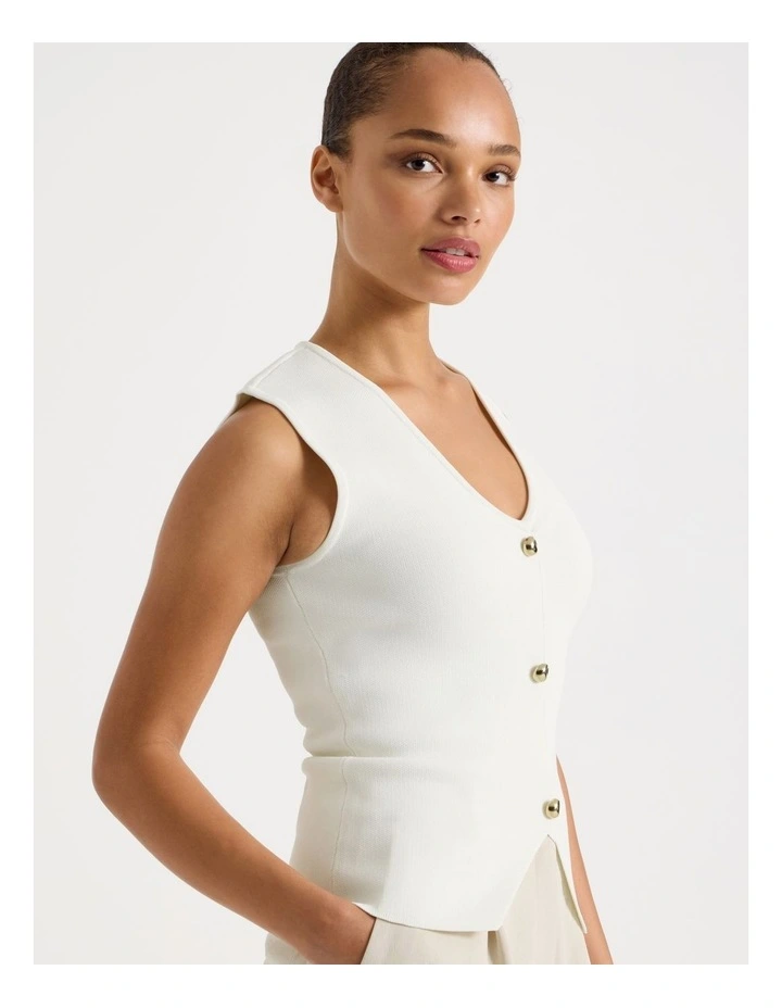 V Neck Knit Vest in Ivory image 3
