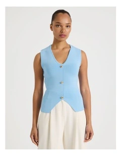 V Neck Knit Vest in Light Blue
