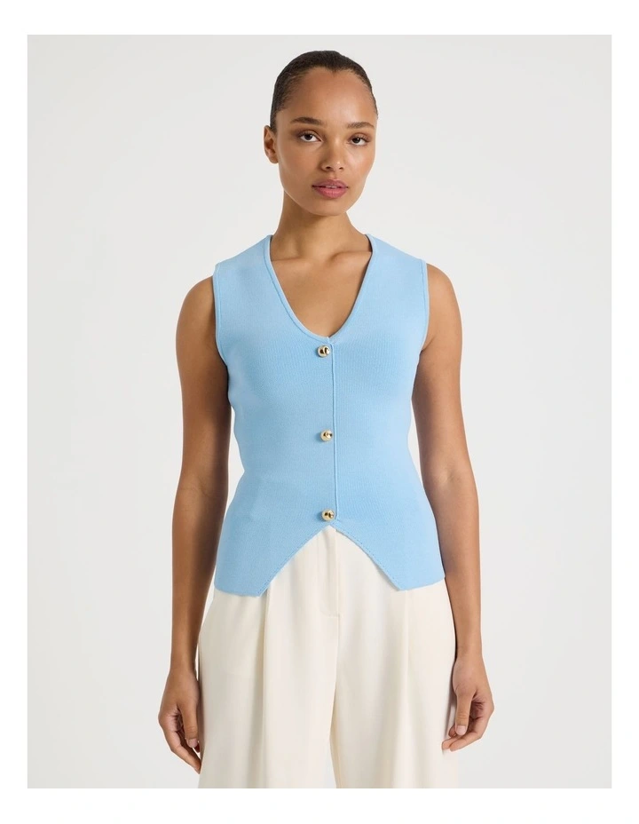V Neck Knit Vest in Light Blue image 1
