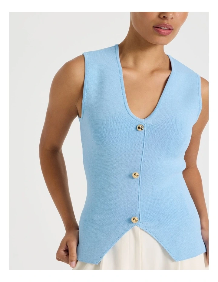 V Neck Knit Vest in Light Blue image 2