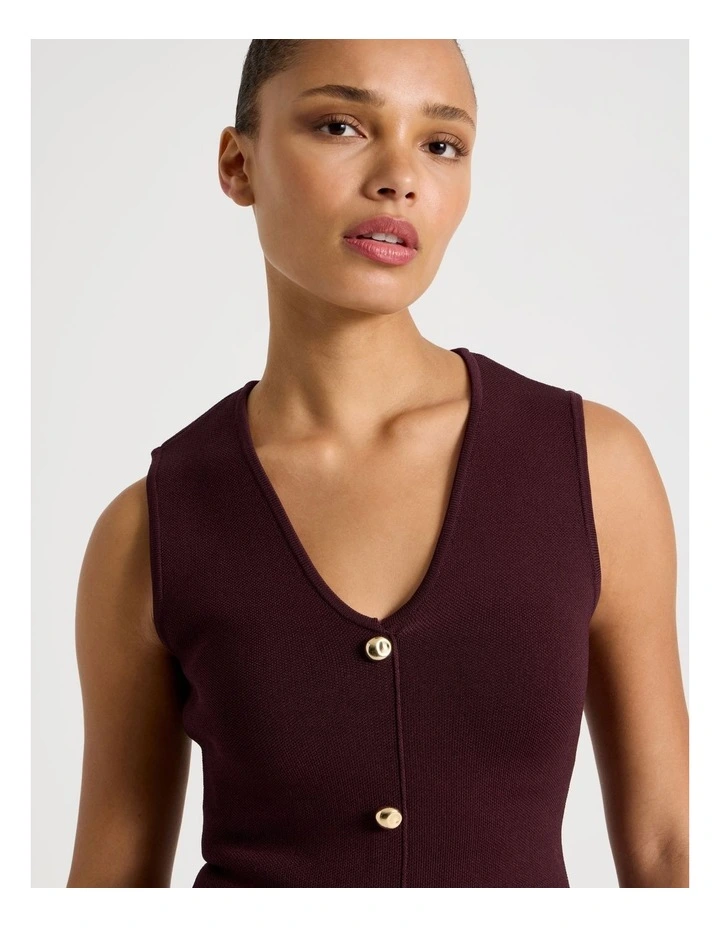 V Neck Knit Vest in Wine image 2