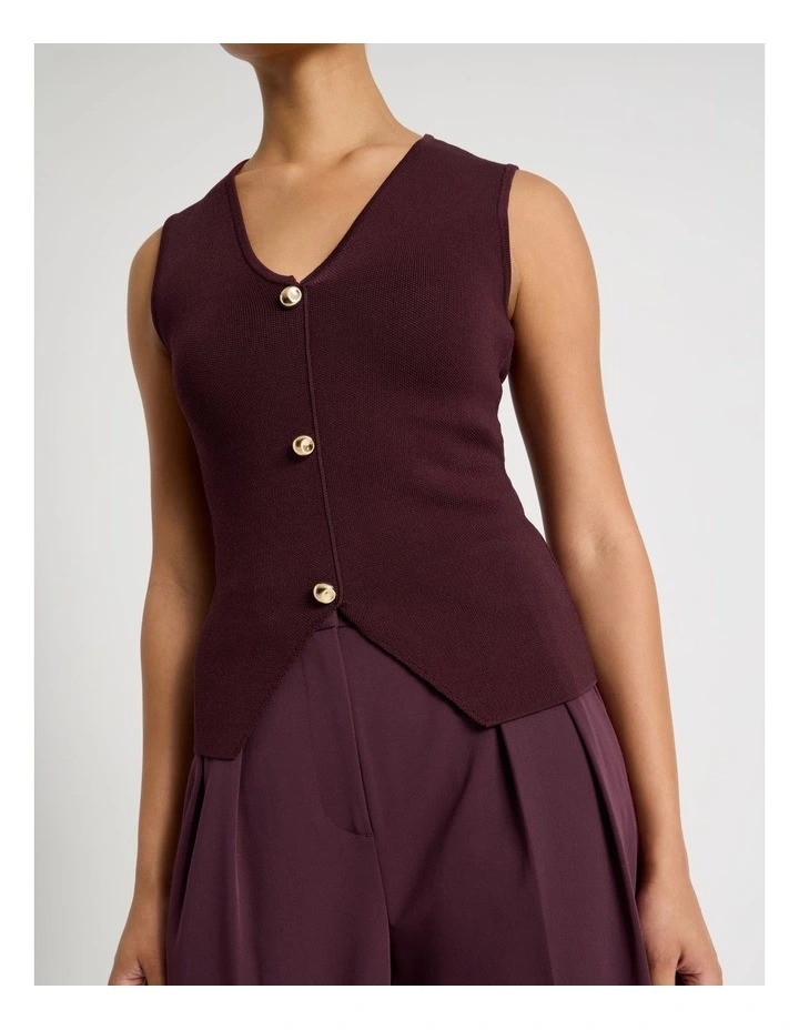 V Neck Knit Vest in Wine image 5