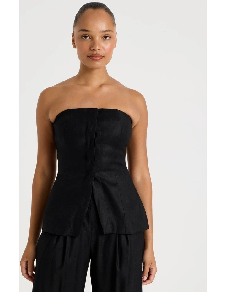 Linen Blend Strapless Top in Black image 1