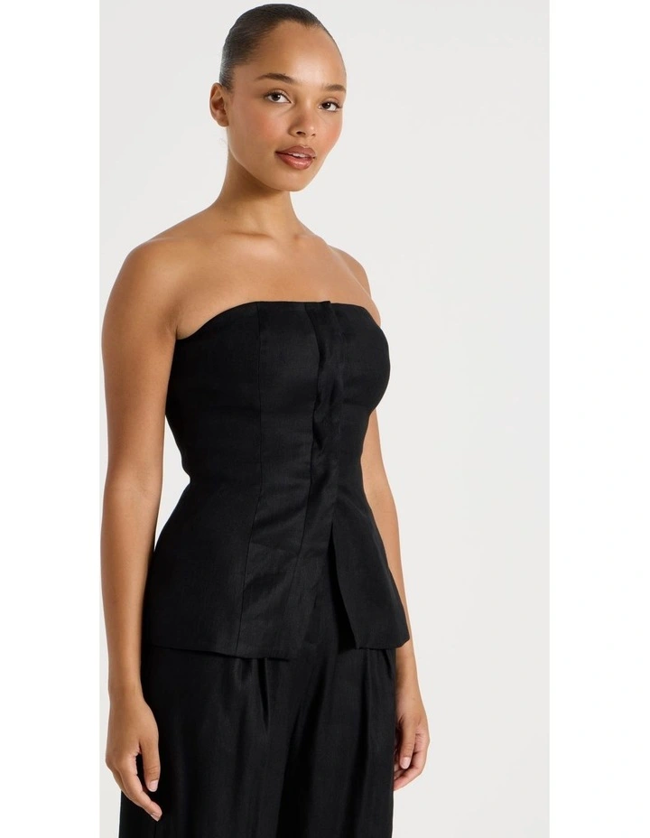 Linen Blend Strapless Top in Black image 3