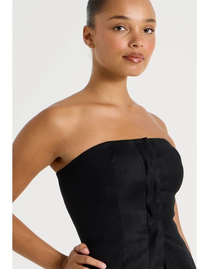 Linen Blend Strapless Top in Black image 4