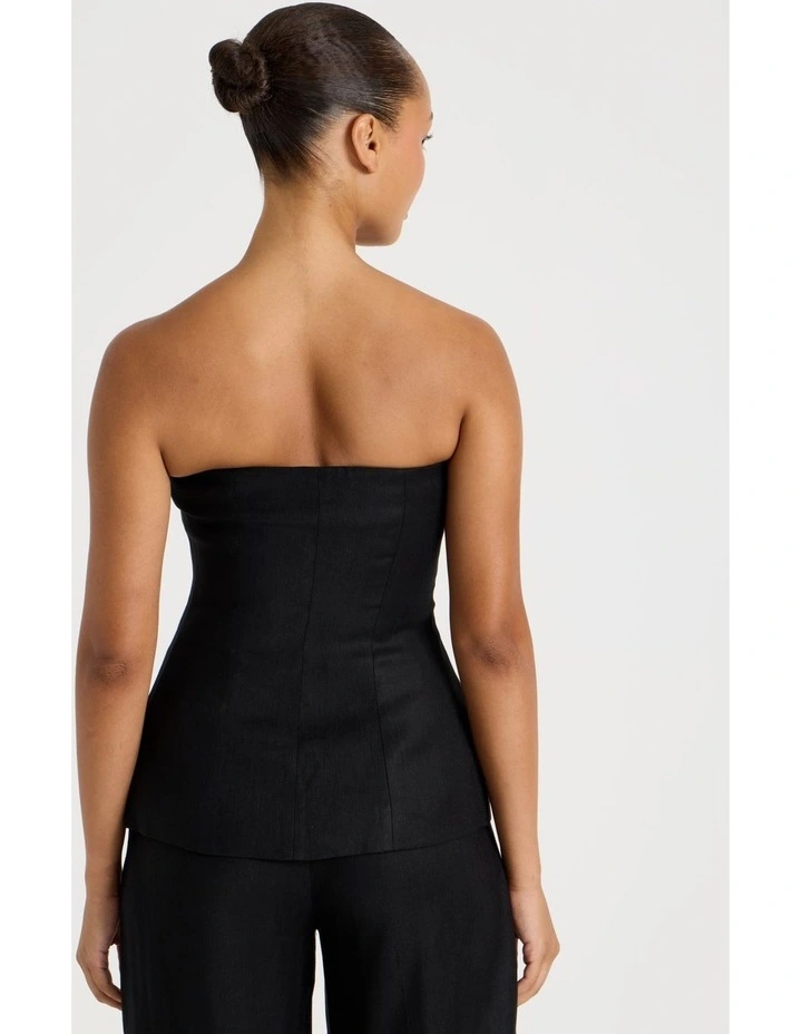 Linen Blend Strapless Top in Black image 5