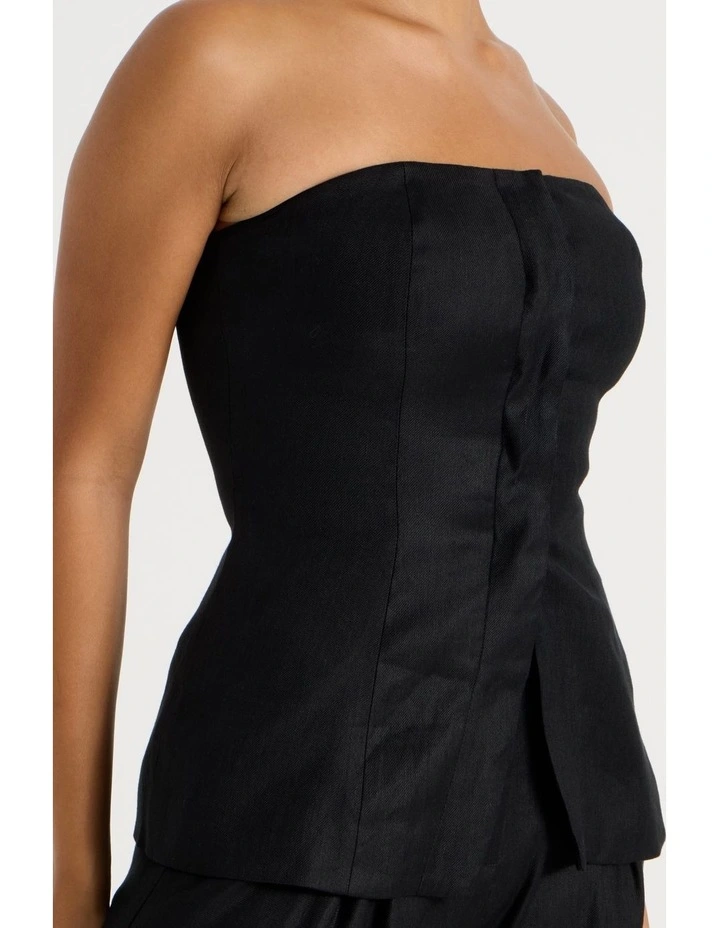 Linen Blend Strapless Top in Black image 6