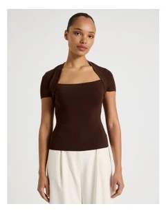 Shrug Knit Top in Dark Brown