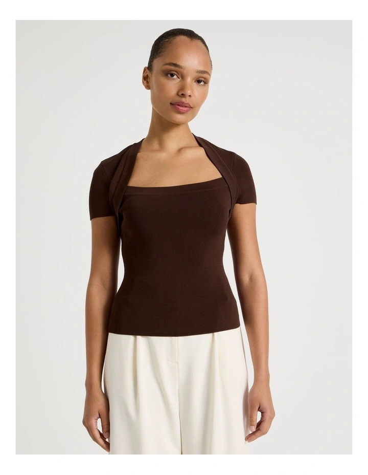 Shrug Knit Top in Dark Brown image 1