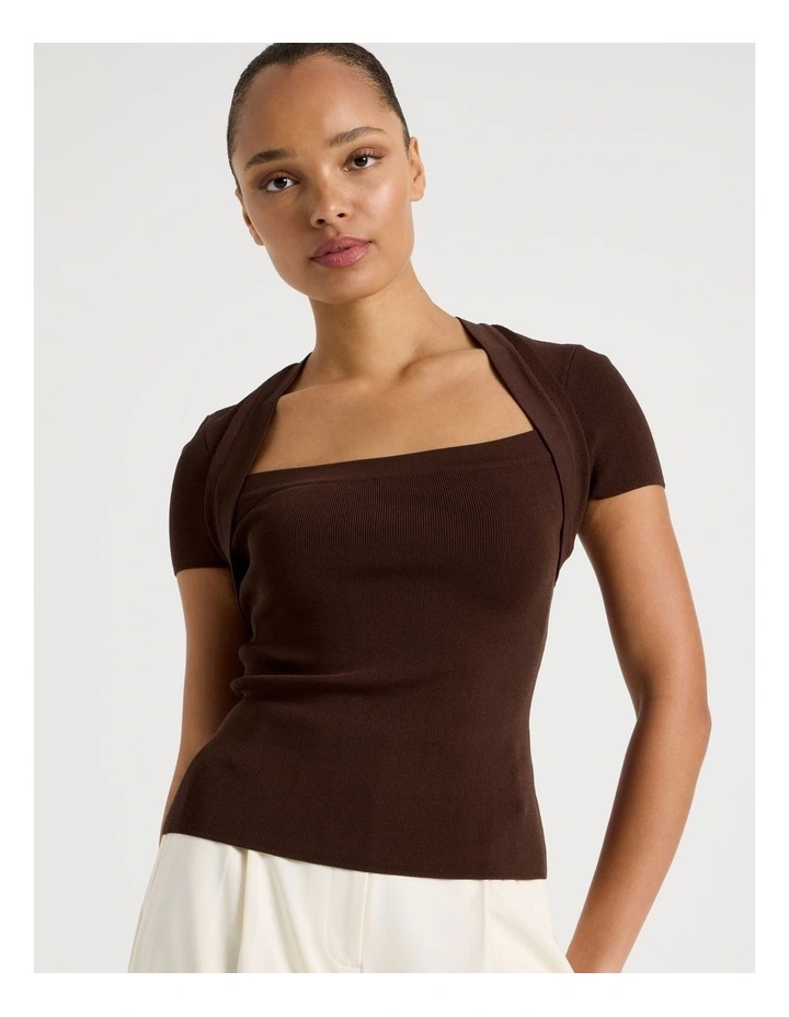 Shrug Knit Top in Dark Brown image 3