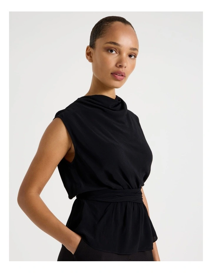 Twist Detail Short Sleeve Blouse in Black image 1