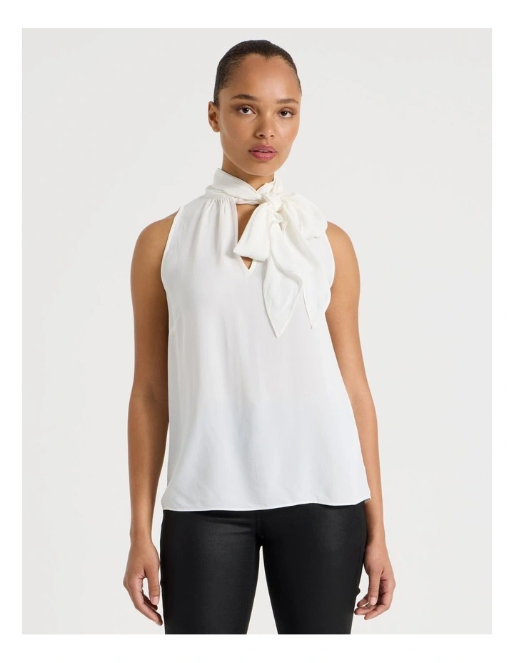 Tie Neck Top in Ivory image 2