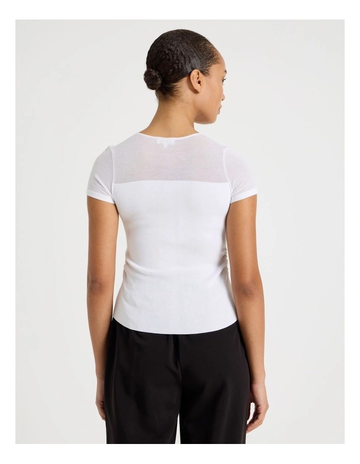 Sheer Detail Short Sleeve Knit Top in White image 6