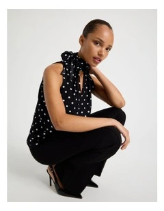 Tie Neck Top in Black/White