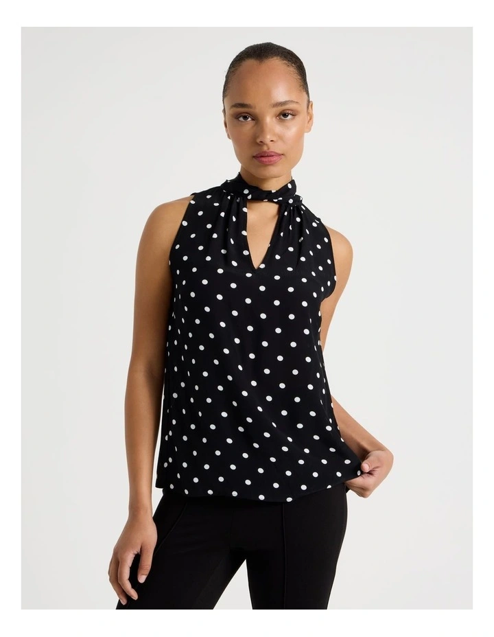 Tie Neck Top in Black/White image 2