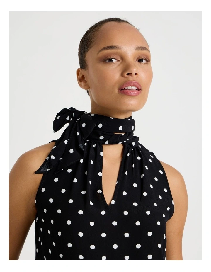 Tie Neck Top in Black/White image 3