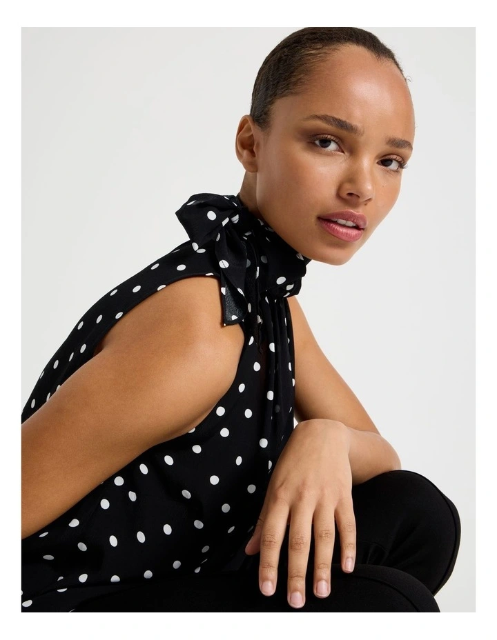 Tie Neck Top in Black/White image 4