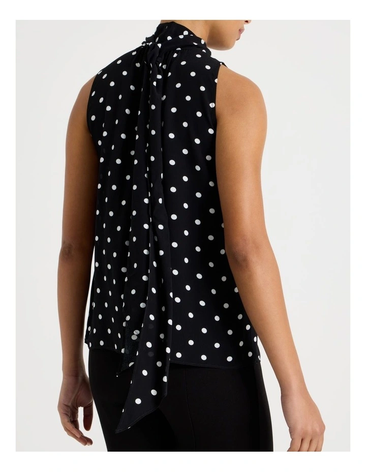 Tie Neck Top in Black/White image 7