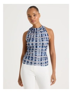 Halter Neck Ruched Top in Blue
