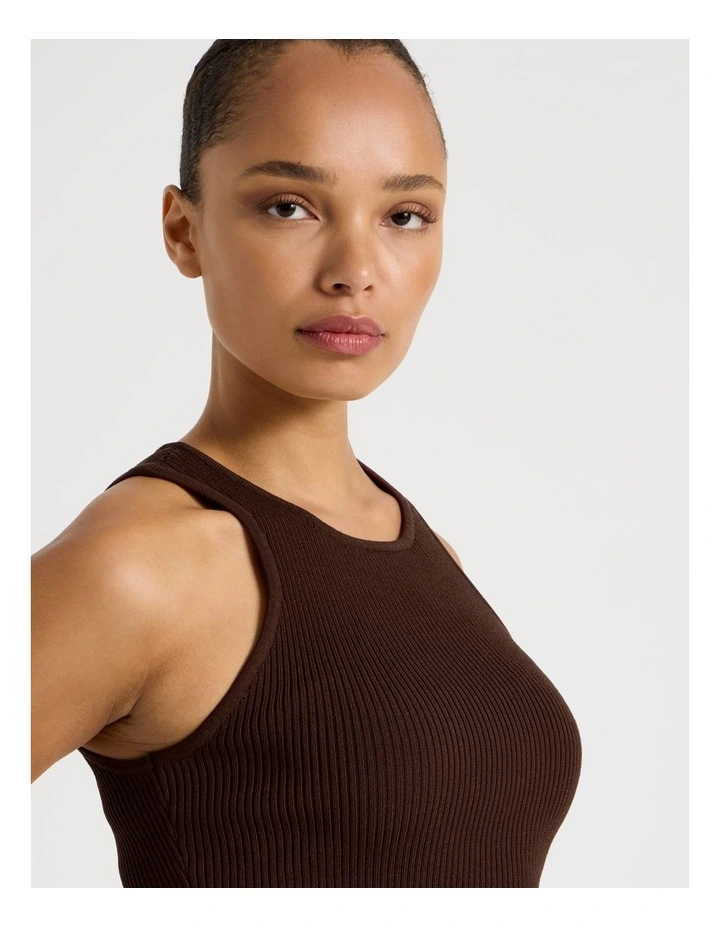 Rib Knit Tank in Dark Brown image 2