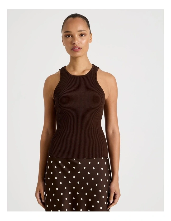 Rib Knit Tank in Dark Brown image 4