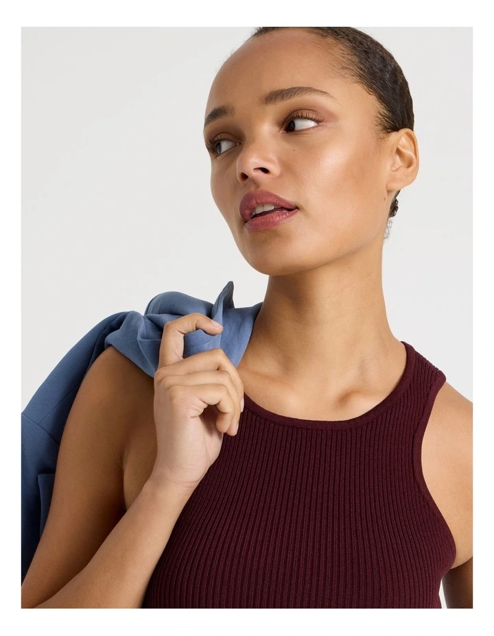 Rib Knit Tank in Wine image 2