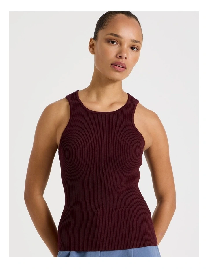 Rib Knit Tank in Wine image 3