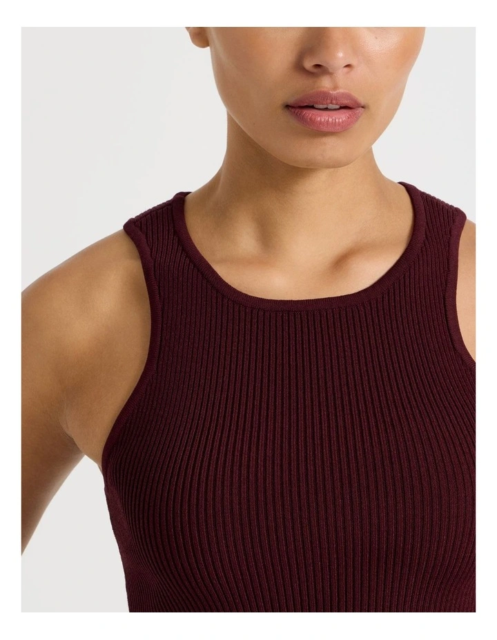 Rib Knit Tank in Wine image 6
