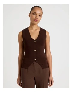 V Neck Knit Vest in Dark Brown
