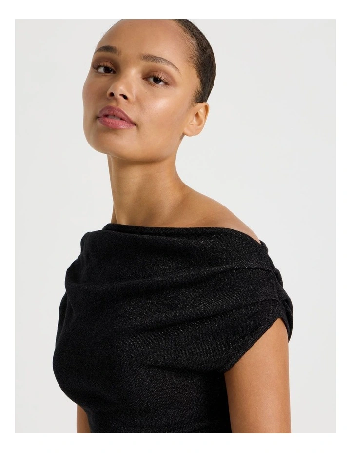 Off Shoulder Glitter Knit Top in Black image 3