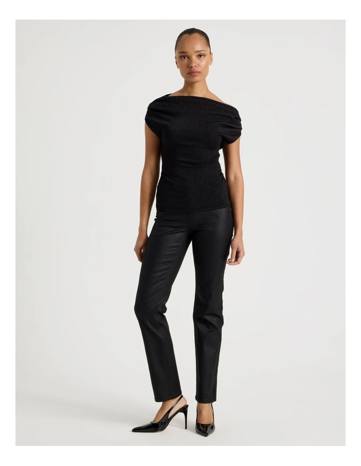 Off Shoulder Glitter Knit Top in Black image 4