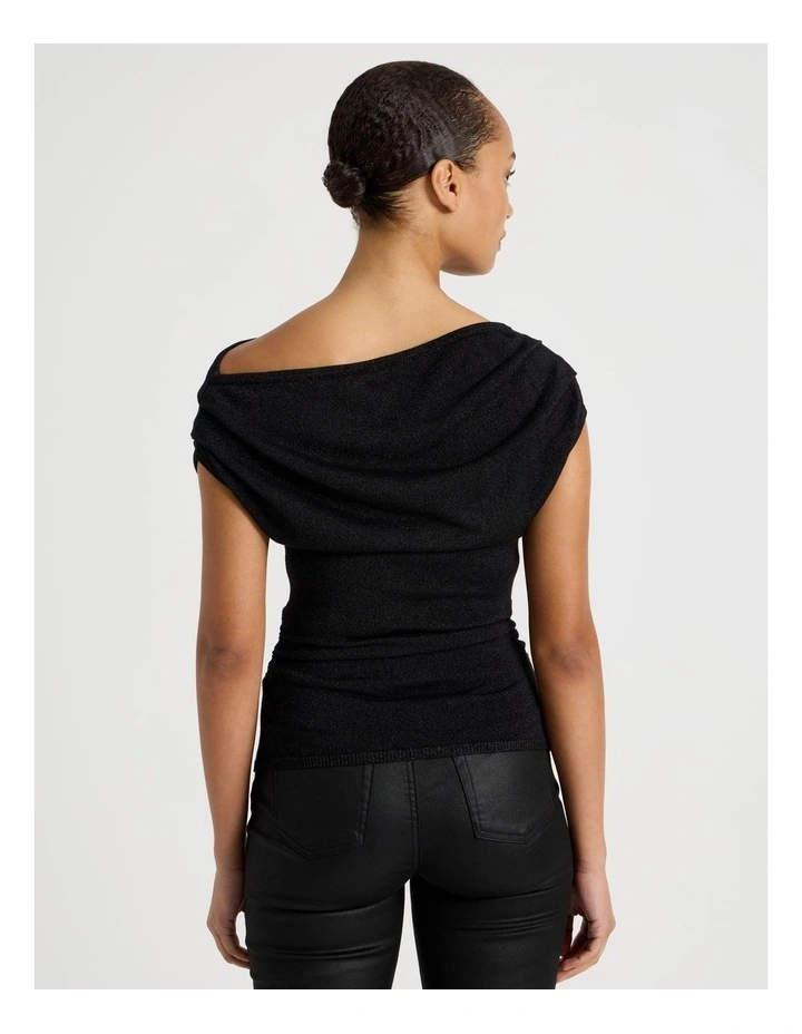 Off Shoulder Glitter Knit Top in Black image 5
