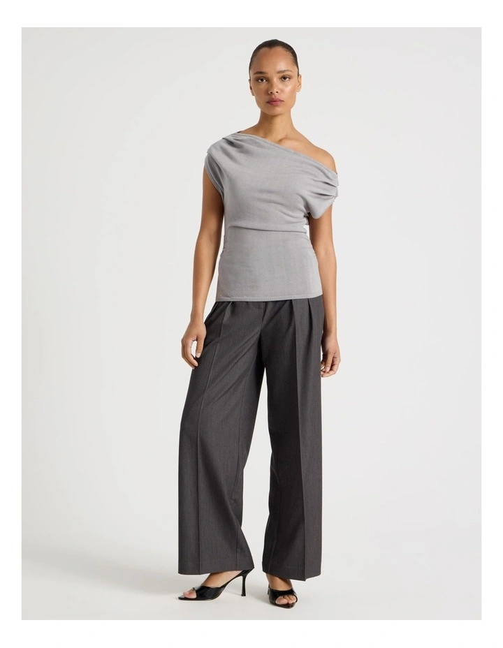 Off Shoulder Glitter Knit Top in Silver Grey image 4