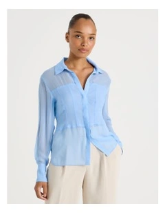 Sheer Panel Shirt in Light Blue