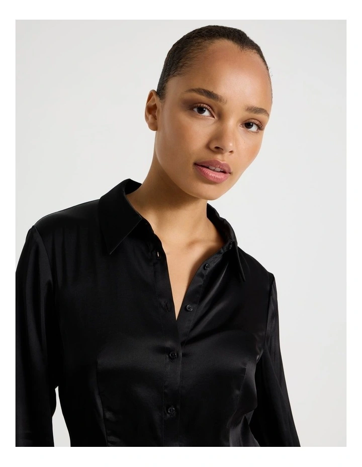 Satin Shirt in Black image 2